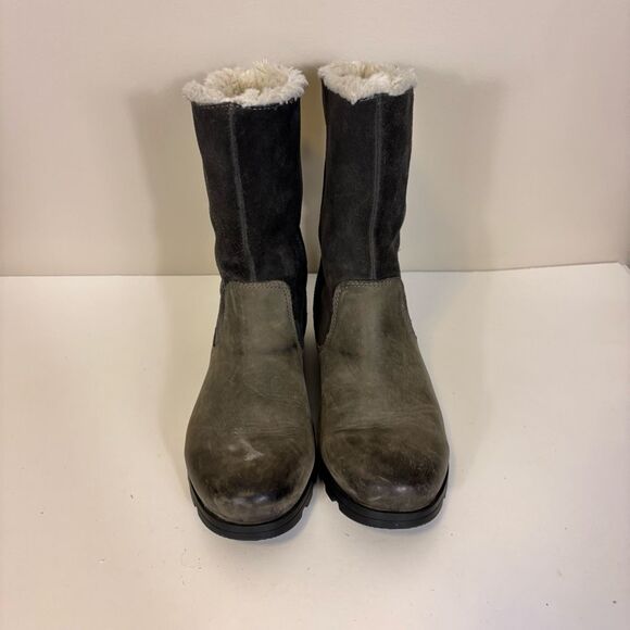 Sorel Taupe Leather and Grey Suede Zip Up Side Mid Calf Boots Size 7 - Picture 2 of 8